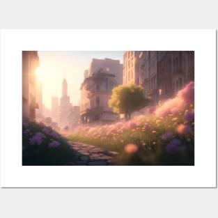 City street with beautiful flowers Posters and Art